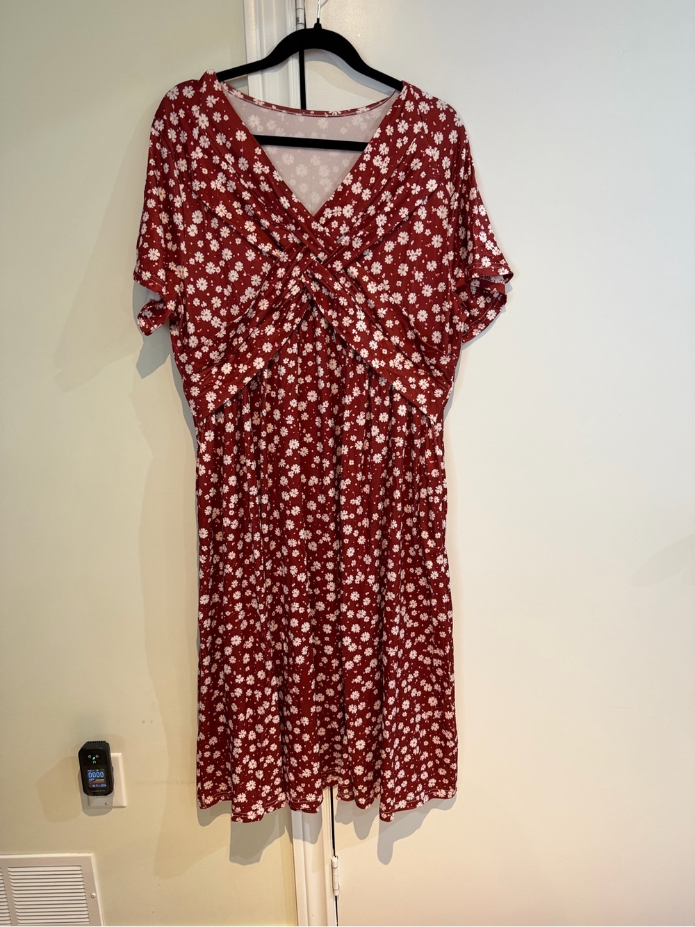 Shein Red Floral Twist-Front Midi Dress 1XL